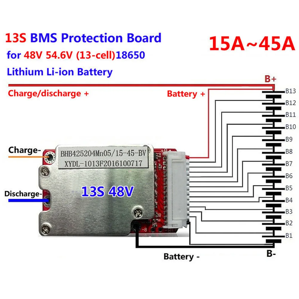 Защита BMS PCB Fit 48V 13S 18650 литий ионный Литий полимерный аккумулятор 15 45A
