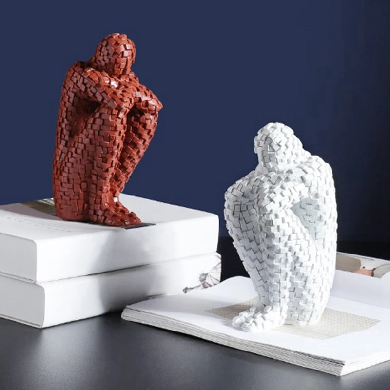 

2 Pcs Mosaic Character Resin Sculpture Lonely Person Decoration Personality Wine Cabinet Decoration, Black & White