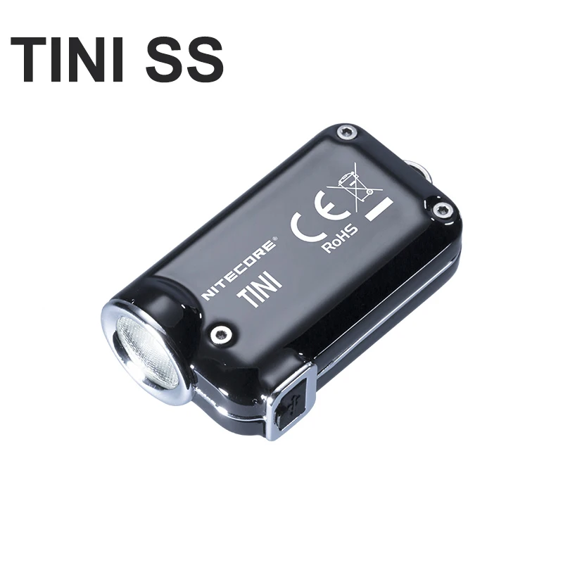 Перезаряжаемый стальной светодиодный мини брелок Nitecore TINI SS USB TINISS с разъемом Micro