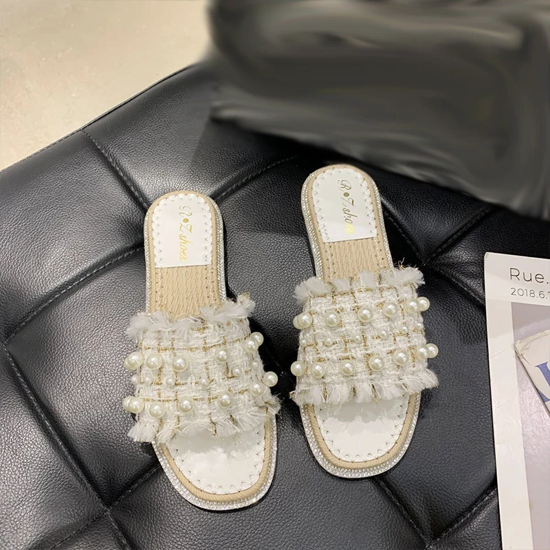 Сезон лето Новый стиль Тапочки с бахромой женские туфли на плоской подошве