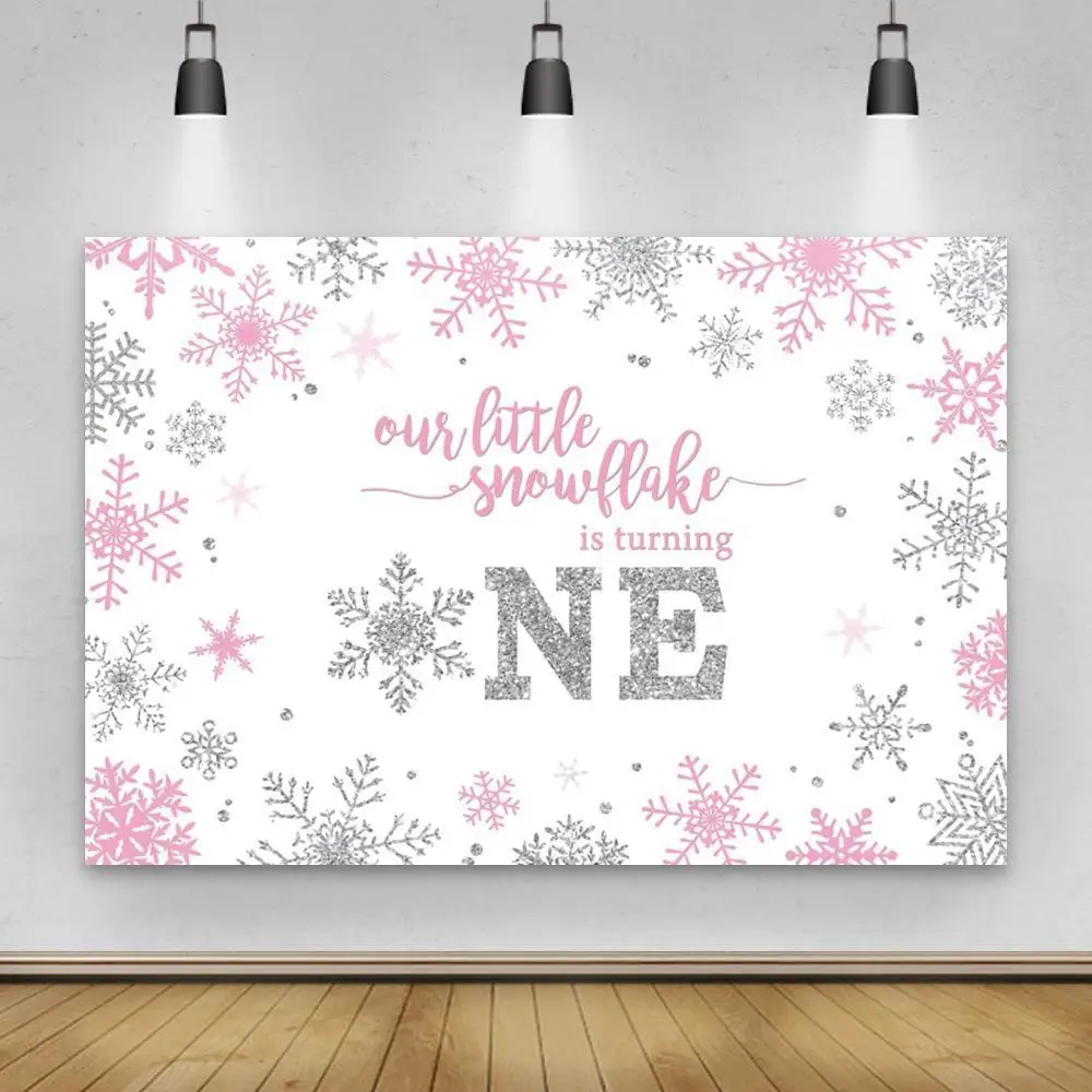 

Snowflake One First Birthday Newborn Backdrops Photography Princess Baby Shower Cake Table Party Decor Backgrounds For Photo