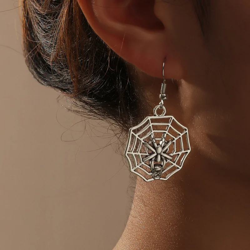 

Trendy Jewelry Spider Web Earrings 2021 New Design Exaggerated Silver Plated Asymmetrical Drop Earrings For Party Gifts