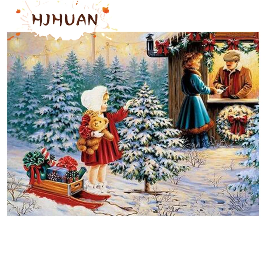 

Алмазная 5D картина "сделай сам", картины с изображением зимнего дерева и человека, полностью круглые стразы, алмазная вышивка, вышивка крестиком, мозаика, домашний декор