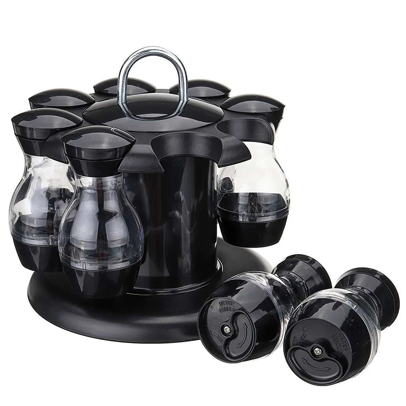 

16Pcs Condiment Set 360 Rotating Spice Jar Rack Kitchen Cruet Condiment Bottle Coffee Sugar Seal Jar Container Rack
