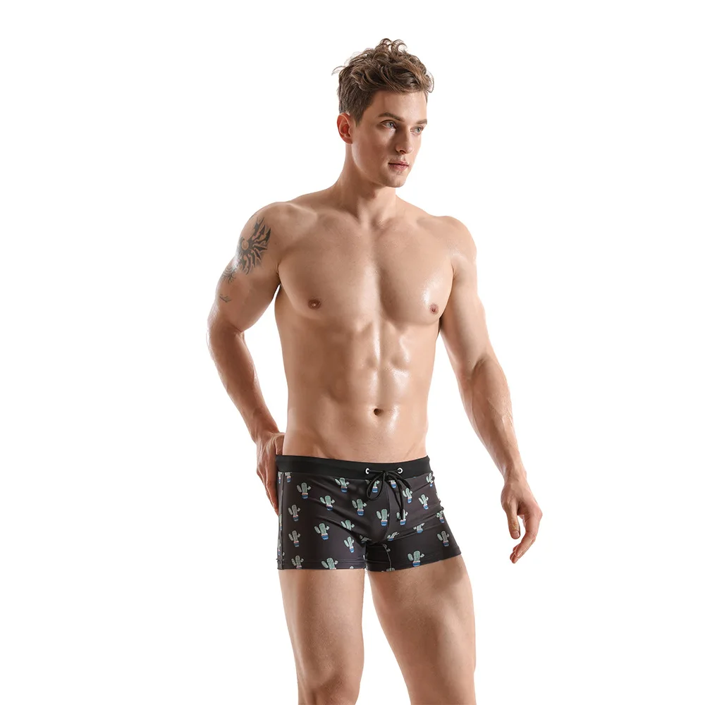 

Nordic Style Cactus Print Swimming Trunks Tether Nylon Fashion Boxer Shorts Mens Beach Surfing Quick Drying Pants Swimming Sport