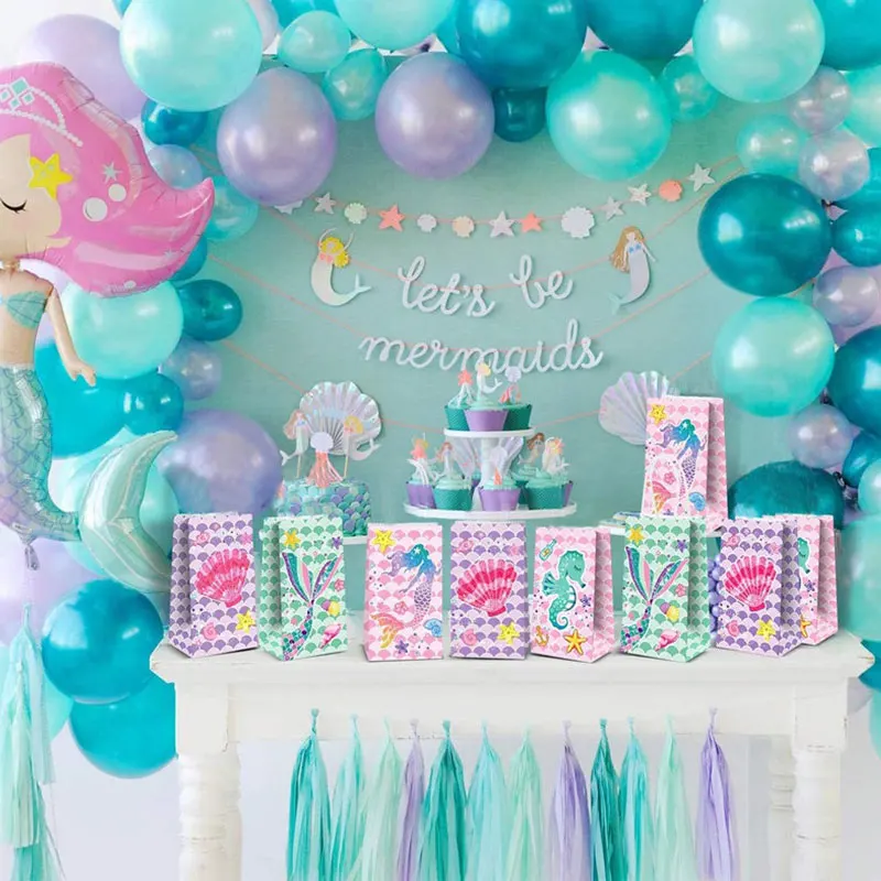 

Подарочные коробки с хвостом Русалочки для детей, бумажные пакеты для подарков на день рождения, с изображением животных, рыбьих мермалетов