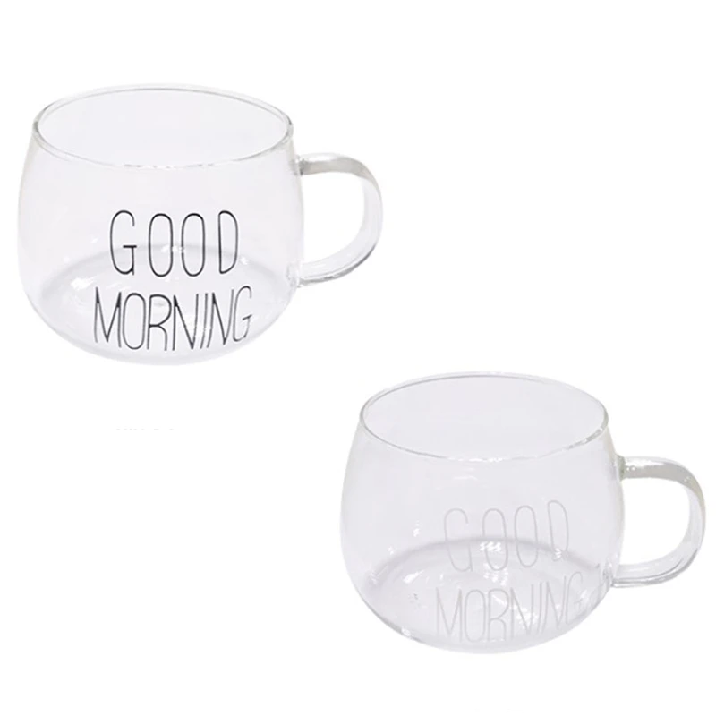 

Good Morning Clear Glass Cups Coffee Mugs Breakfast Cereal Cups Transparent Simple Style Glass Latte Mugs for Milk Juice