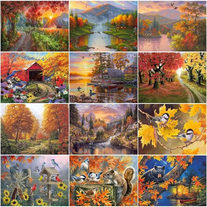 

CHENISTORY Paint By Number Autumn Landscape HandPainted Kits Drawing Canvas Pictures animal Oil Painting Home Decoration
