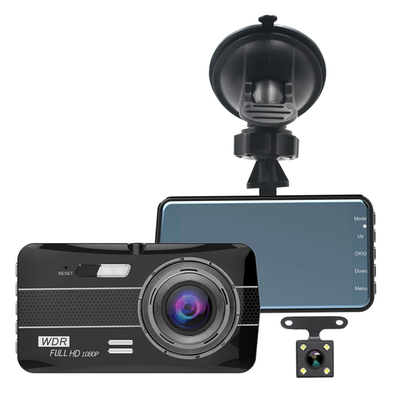 Новый двойной Dash Cam 1080P вождение автомобиля Камера Регистраторы DVR Full HD 4 дюйма