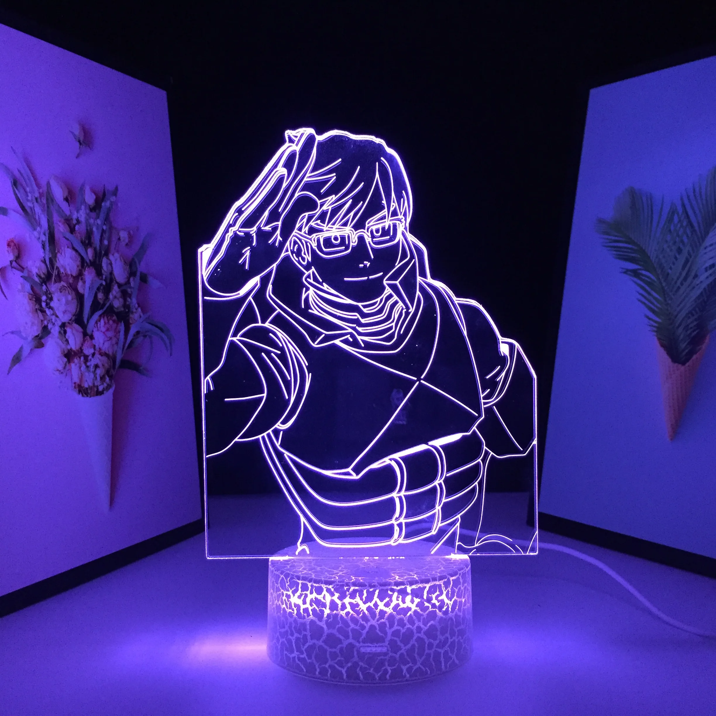 

Светодиодная лампа 3D аниме фигурка мужчины с очками для здоровья визуальная Иллюзия белая треснувшая основа для пары детей праздник подаро...