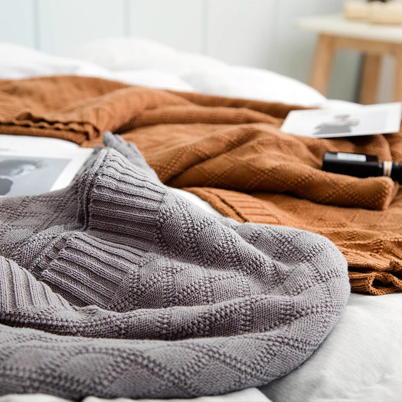 Blanket for Beds Hand-knitted Sofa Cotton Weighted Air Conditioning Spring Autumn Knittted Plaid | Дом и сад