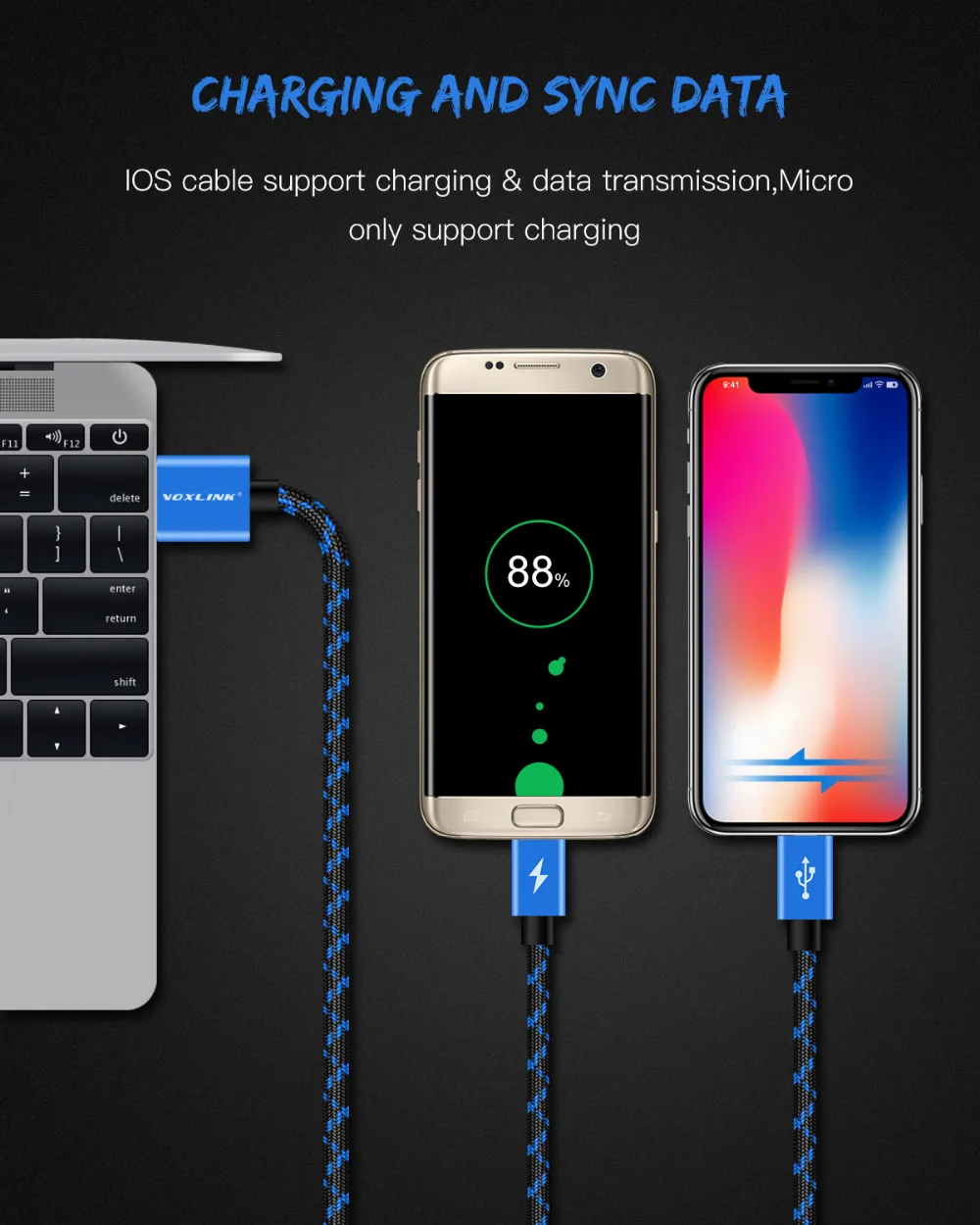 VOXLINK 2 в 1 USB кабель Micro 8Pin usb кабель для зарядки и передачи данных для iPhone x 8 8plus 6 6s samsung htc huawei Xiaomi USB TypeC кабель