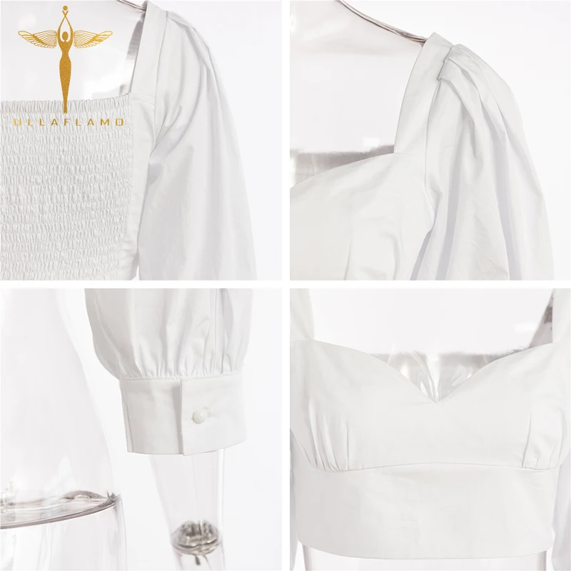 

Women Stitching Puff Sleeves Solid T-Shirts Sexy Deep V Neck Backless Slim Female Crop Top French Temperament Pullover Tee-Shirt