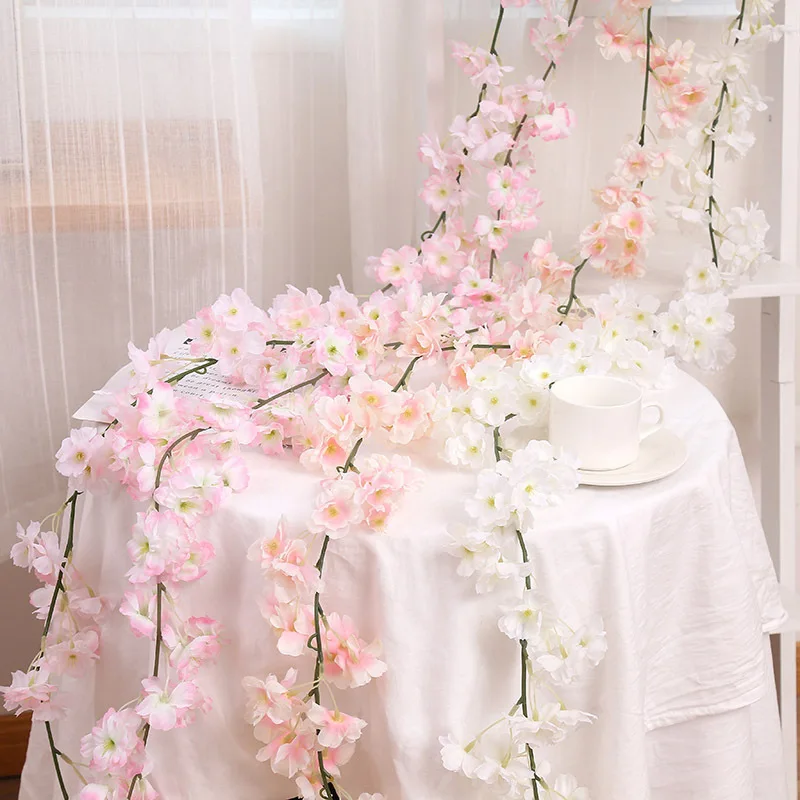

1.8M Artificial Cherry Flower Wedding Garland Lvy Decoration False Silk Flower Vine DIY Party Home Decoration Garland
