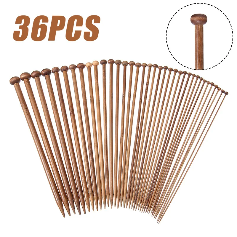 

36pcs 25cm Long Bamboo Knitting Needles DIY Weaving Single Point Knitting Needles Quality Hand-woven Tools