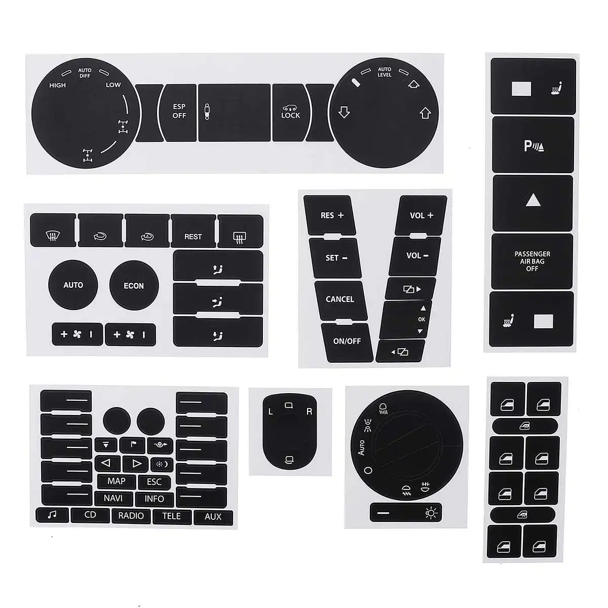 

New 8x Car Steering Wheel Windows Headlight Climate Switch Button Repair Stickers Decals For VW For Volkswagen Touareg 04-09