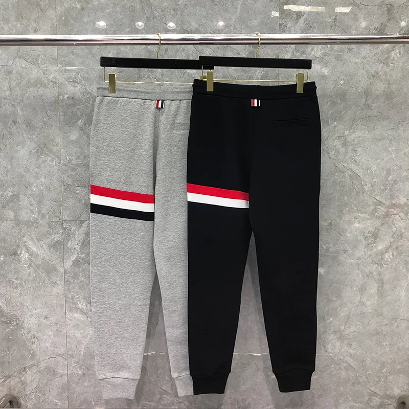 

Fashion TB 2021 THOM Brand Sweatpants Men Spring Pure Cotton Casual Sports Trousers Thick Fleece Striped Mens Jogger Track Pants
