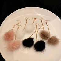 2021 fashion cute rabbit mink ball long drop earrings for women soft pom pom earring dangle jewelry winter gift trinket aretes