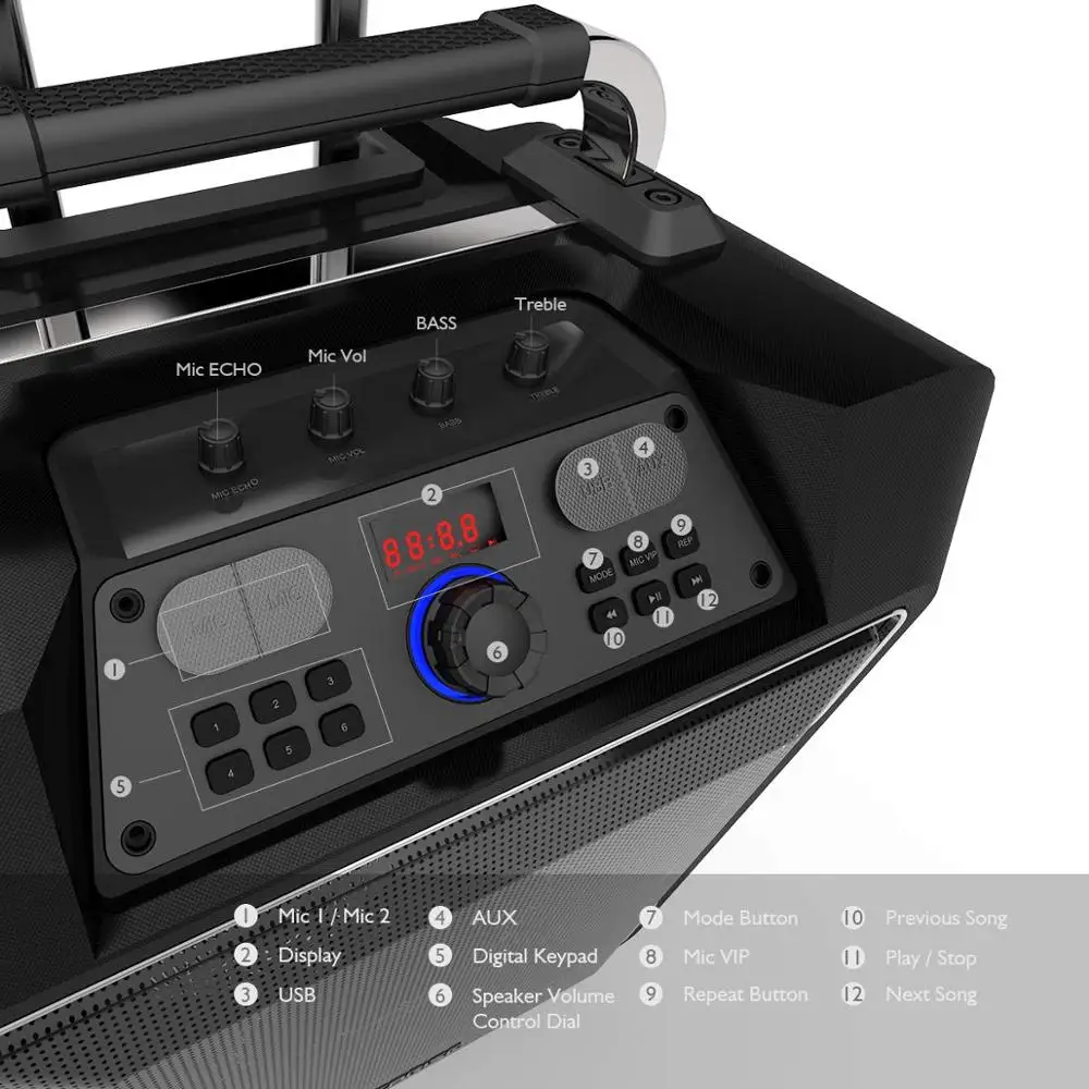EARISE M60 портативный PA система Bluetooth громкоговоритель | 30 Вт 2 беспроводной микрофон