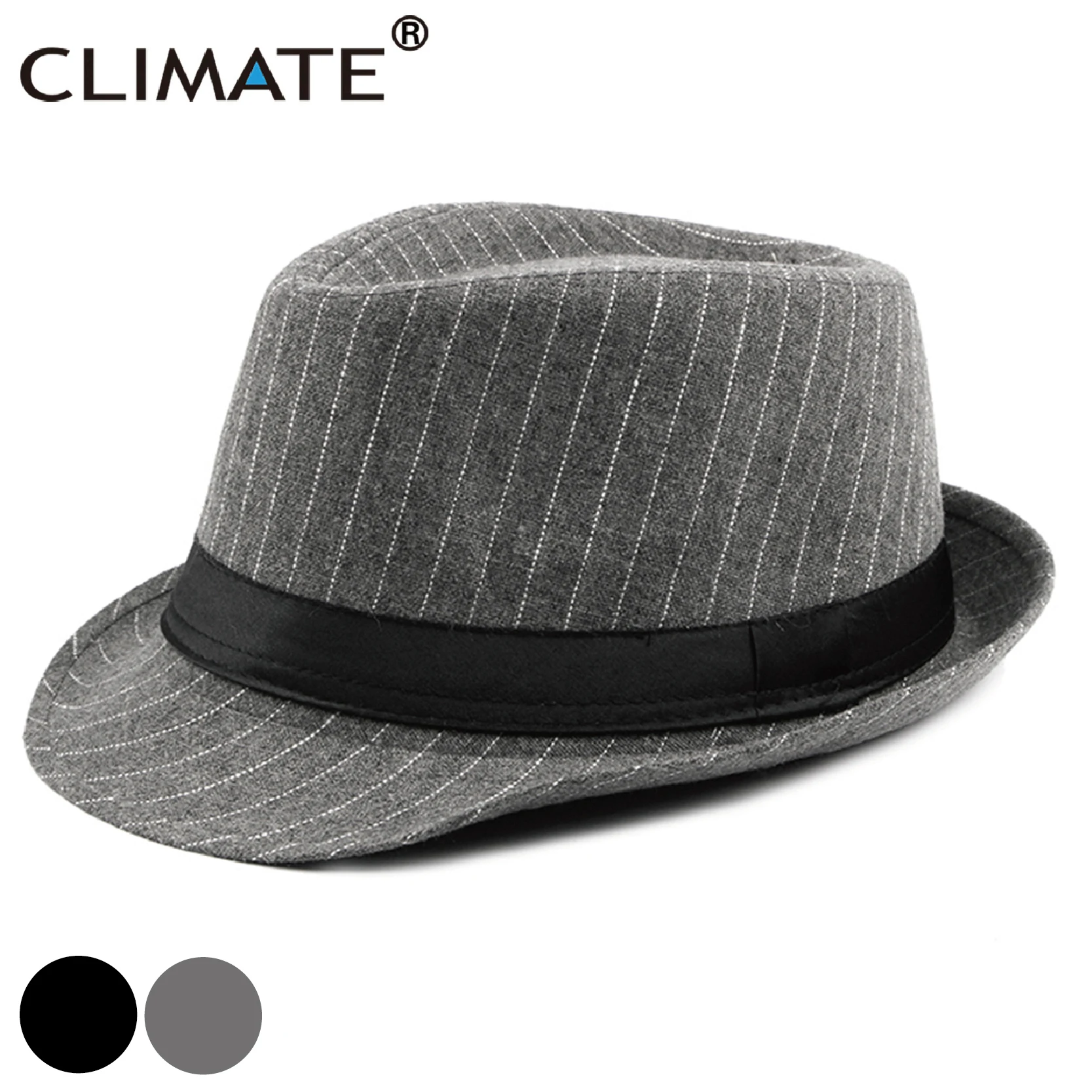 

CLIMATE Men Jazz Hat Fedora Man Striped Jazz Gentry Formal Hats for Man Solid Polyester Woolen Fedoras Cap Fedora Men Hat Cap