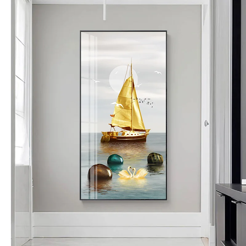 Картина на холсте Золотой парусник морская стена художественный принт