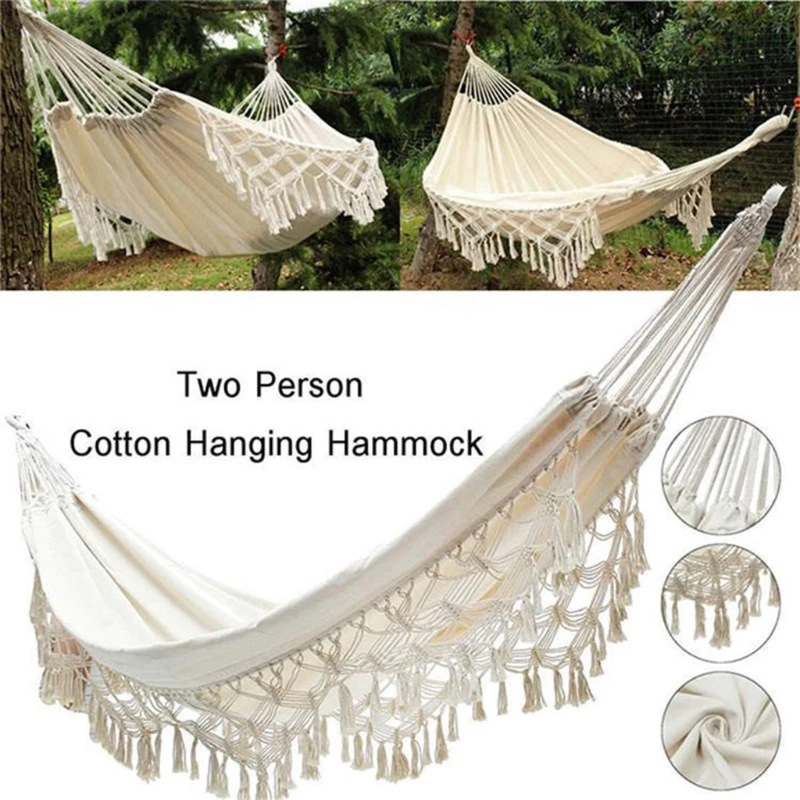 

Garden Beach Outdoor Swing Lace Fringed Hammock Foldable Camping Hanging Bed Fitness Climbing Entertainment Interactive