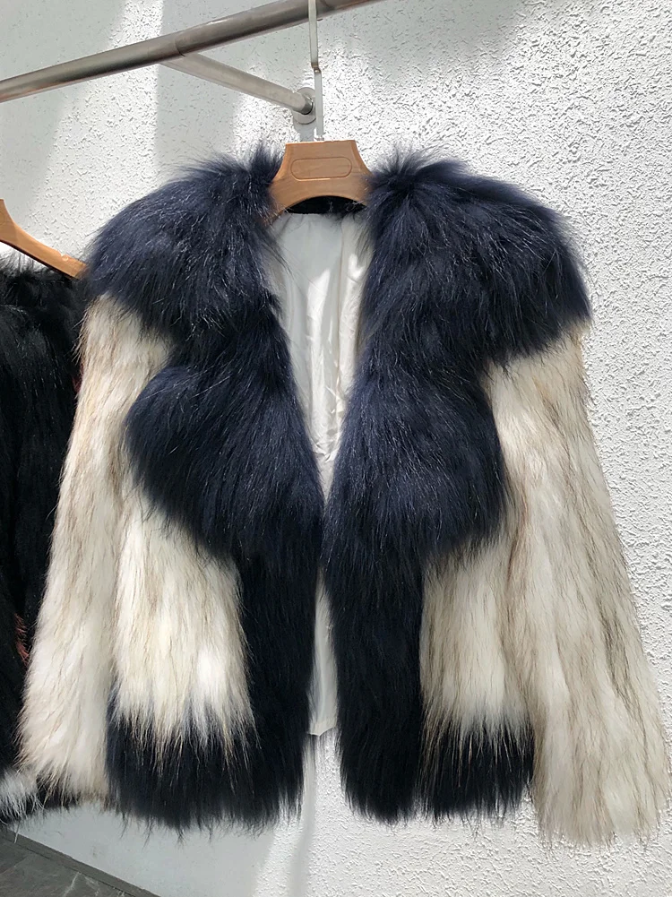 

Women 2020 Winter Fashion Patchwork Real Raccoon Dog Fur Coat Female Short Natural Fox Fur Jacket Ladies Knitted Fur Coats S80