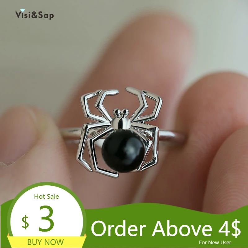 Visisap модные паук насекомых кольца для женщин Простые уникальные милые животные