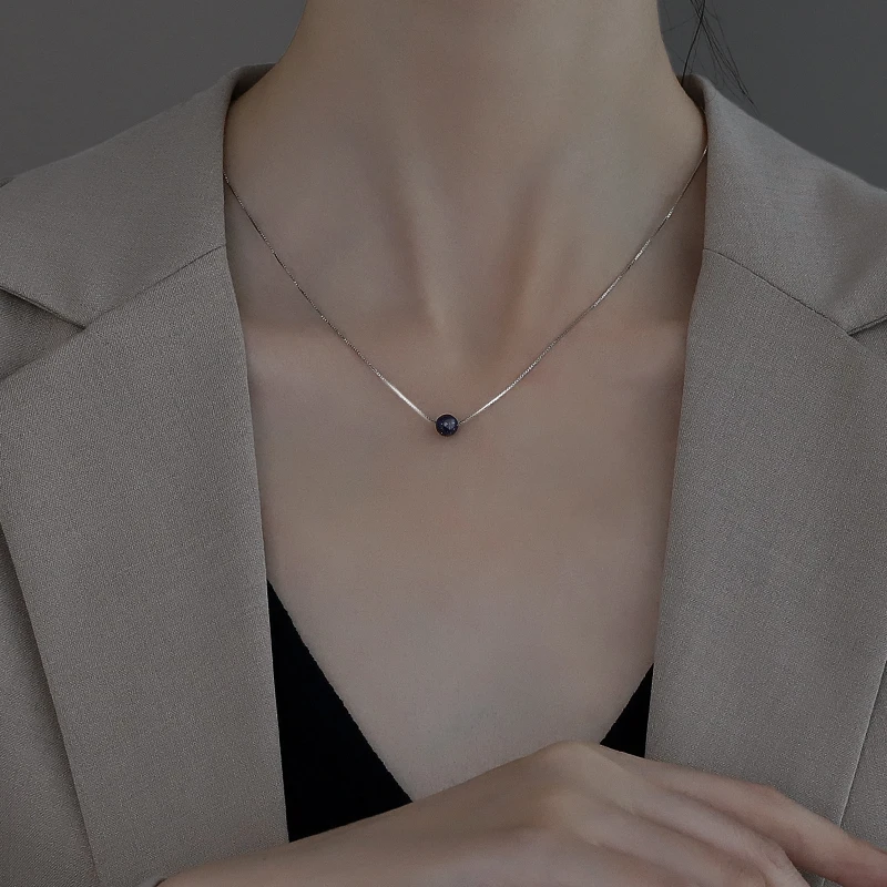 

925 Starry Sky Small Beads Necklace Female Black Ball Clavicle Chain Simple Personality and Fashion Pendant Ornaments
