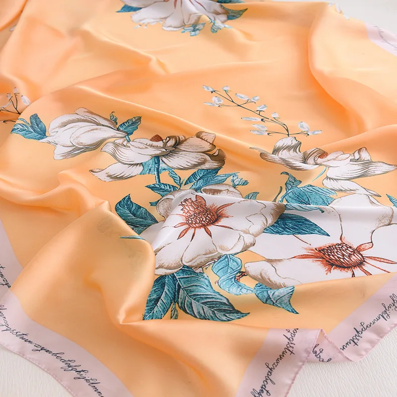 

2021 Women Imitation Silk Scarf Flower Print Shawls Office Lady Soft Wraps Female Headscarf Beach Towel Best Gift 90x180cm