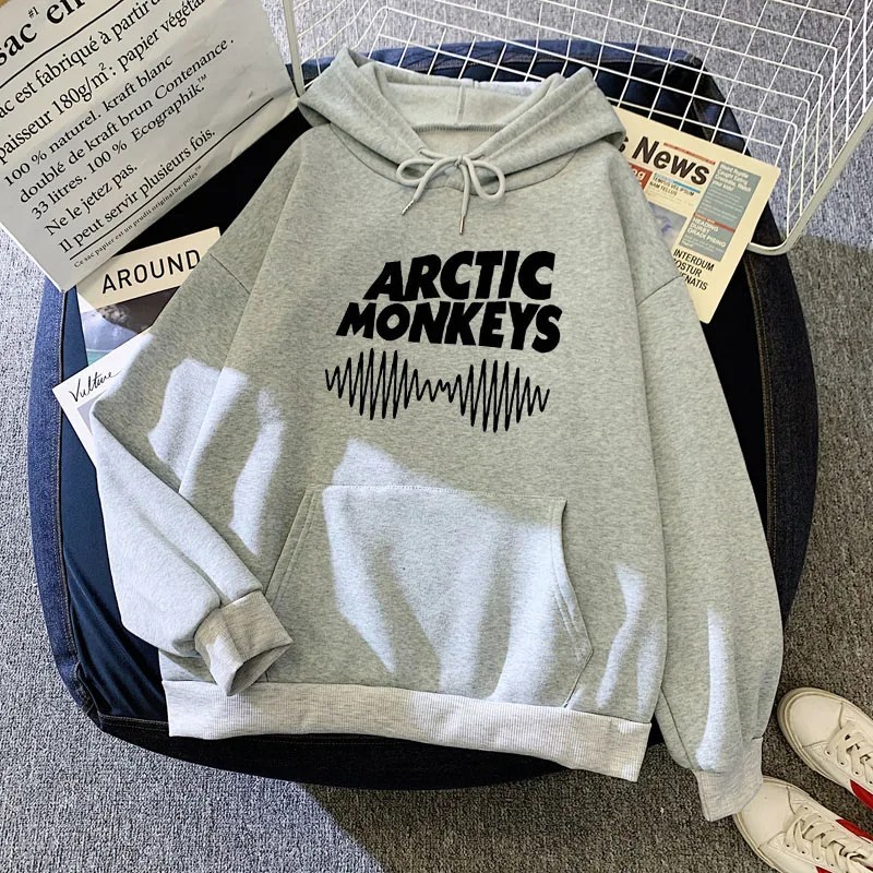 

Autumn Winter Sound Wave Printed Fleece Hoodies Long Sleeve Pullovers female Hip Hop Skateboard Sweatshirts