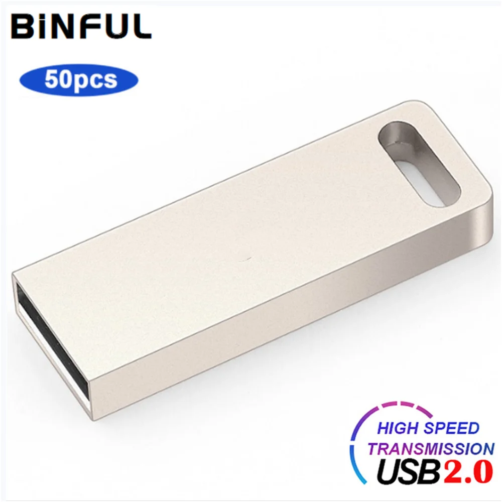 BiNFUL 50pcs Pen Drive Waterproof Metal Usb Flash Drive High Speed USB 2.0 Pendrive 1GB 2GB 4G 8G 16G 32G Commercial Print LOGO