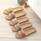 Suihyungлетние тапочки льняные Женские Дышащие Вьетнамки с пеньковым ремешком для влюбленных; Всесезонная домашняя обувь; Пляжные шлепанцы; Женские сандалии