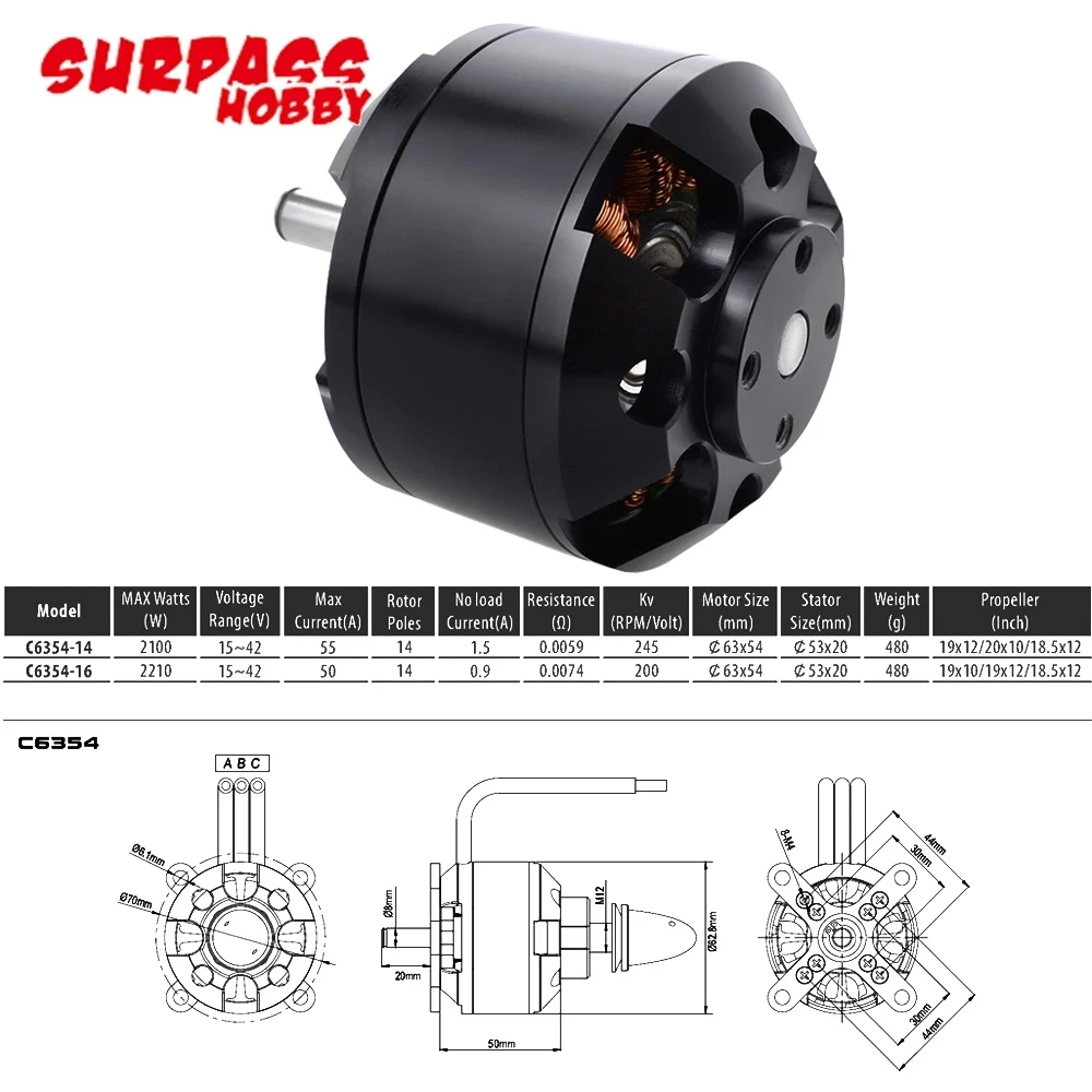 Surpass Hobby 5320 бесщеточный мотор C6354 200KV 250KV для игрушка самолет rc Airpalne самолета