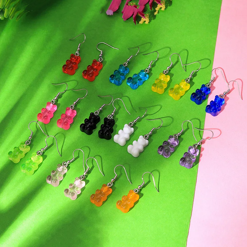 

1 Pair Creative Cute Mini Gummy Bear Earrings Minimalism Cartoon Design Female Ear Hooks Danglers Jewelry Gift