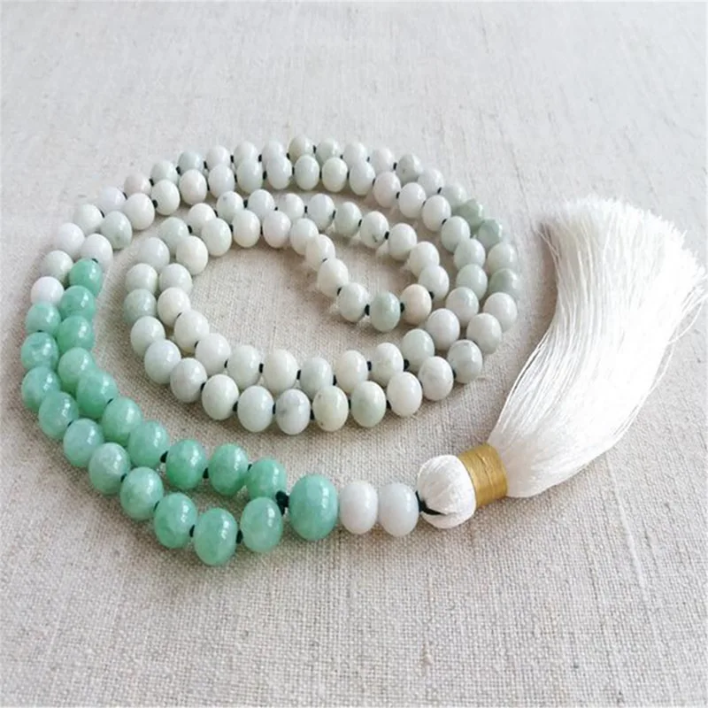 

8mm Natural White Chalcedony 108 Beads Tassel Mala Necklace Healing Meditation Reiki Chic Wristband Spirituality Yoga Wrist