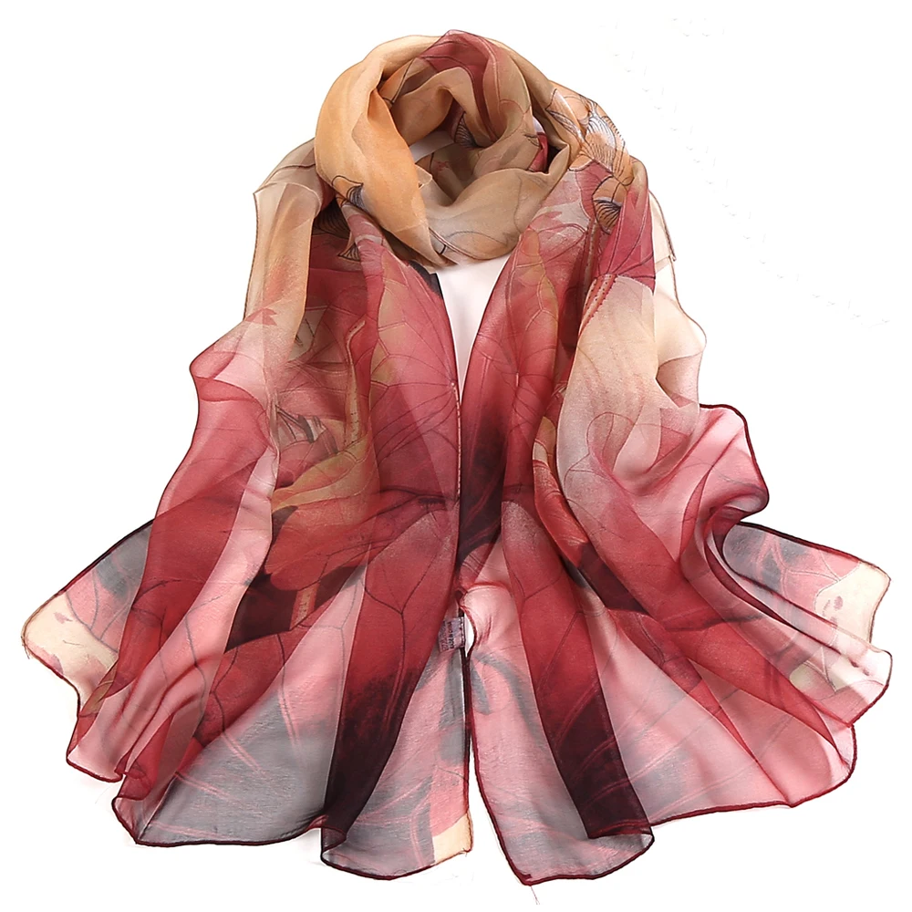 

Design Summer Silk Scarves Women Georgette Crepe Hijab Large Foulard Femme Shawl Wraps Beach Sunscreen Tippet Floral Neckerchief