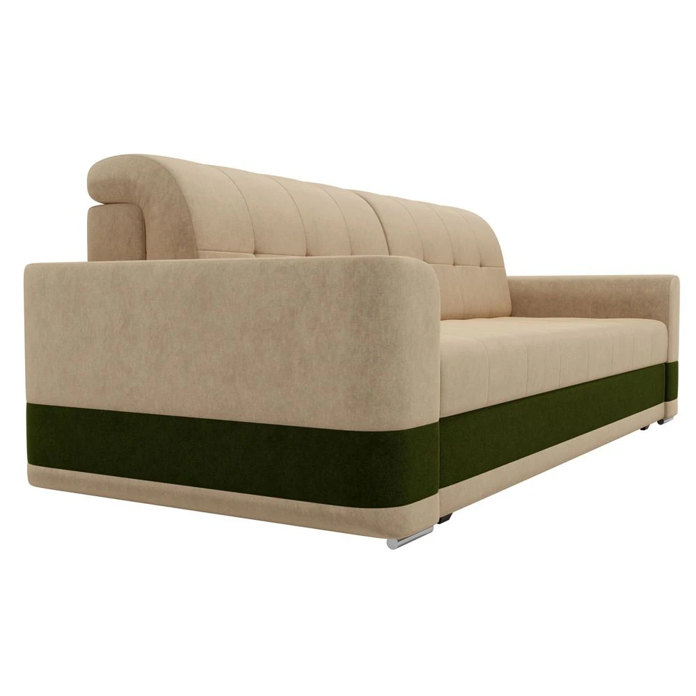 Диван еврокнижка АртМебель Честер вельвет бежевый вставка зеленая |