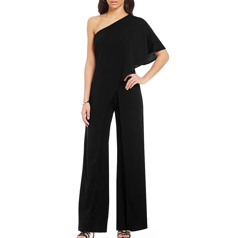 

2020 Women's Jumpsuit Sexy One Shoulder Bodycon Casual Ladies Long Wide Leg Pants Rompers Outfit Femme Bridesmaid Suit