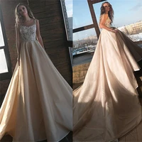 illusion a line wedding dresses lace appliques tulle skirt natural beading bridal gowns european fashion style vestidos de novia