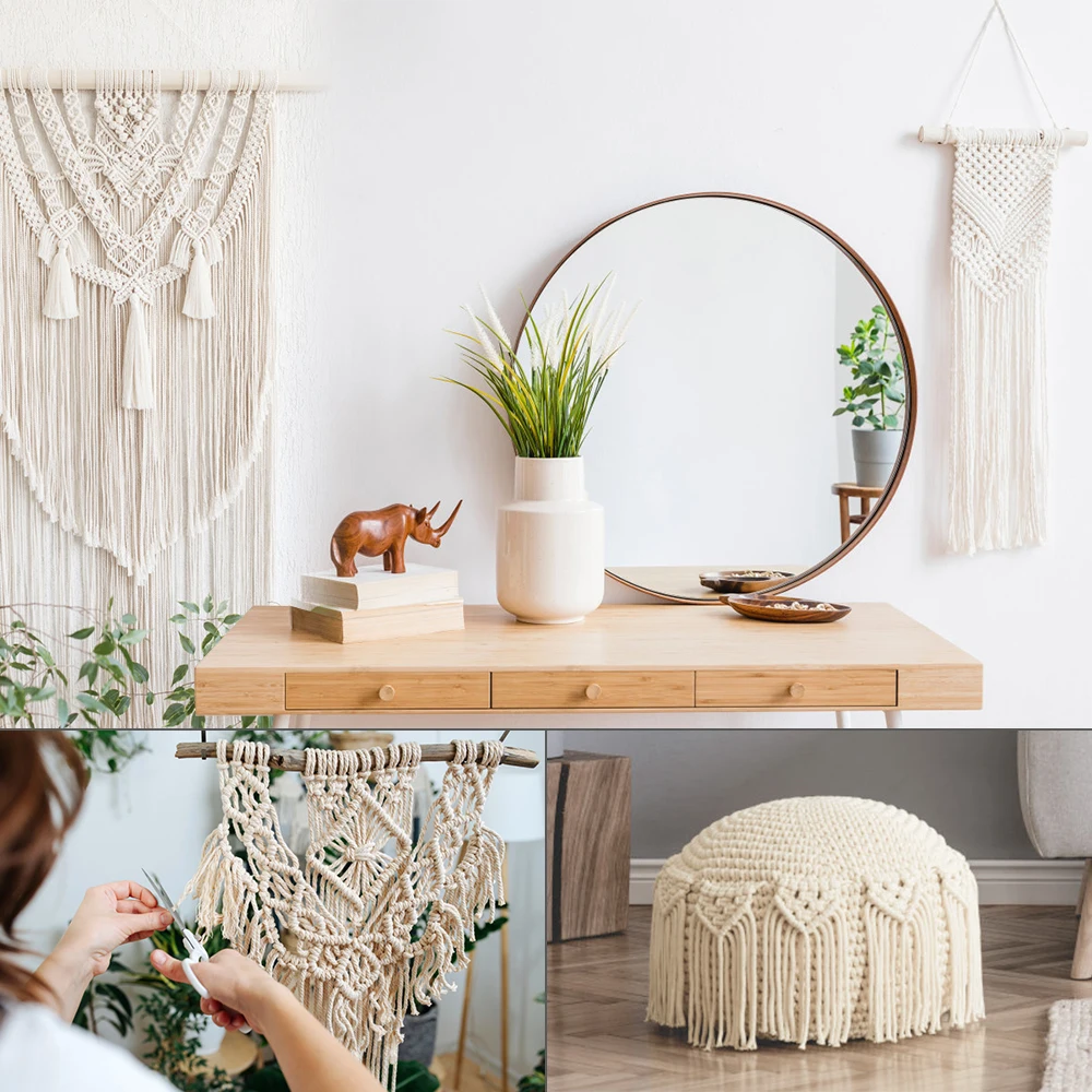 Шнур макраме из натурального хлопка м с деревянным кольцом деревянная палочка