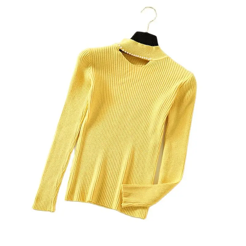 Женский свитер с круглым вырезом Heliar однотонный облегающий вязаный отделкой