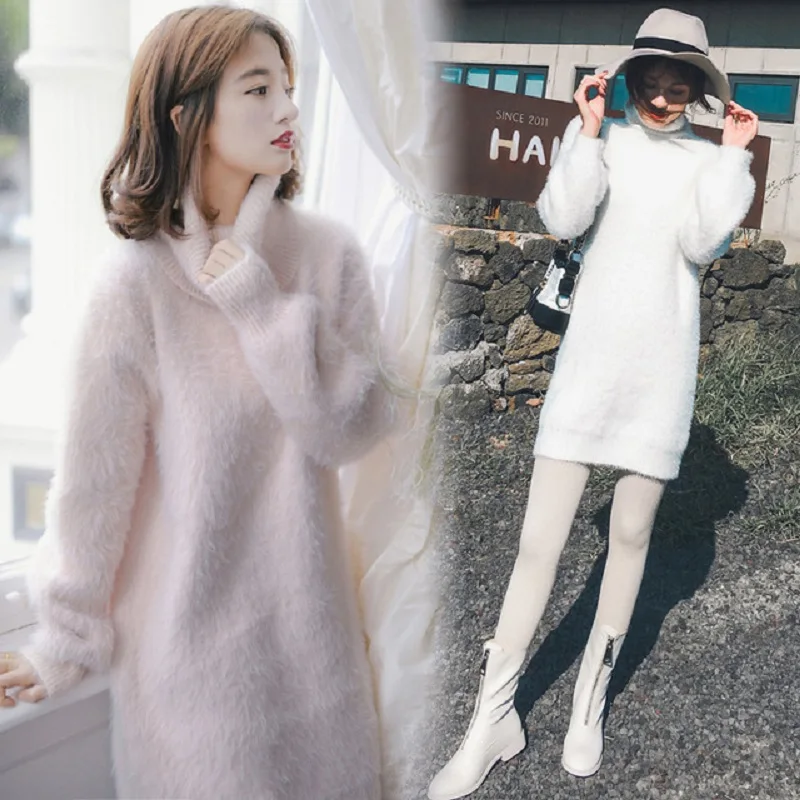 Новинка весна-осень 2022 свитер с высоким воротником Женский мохеровый синий