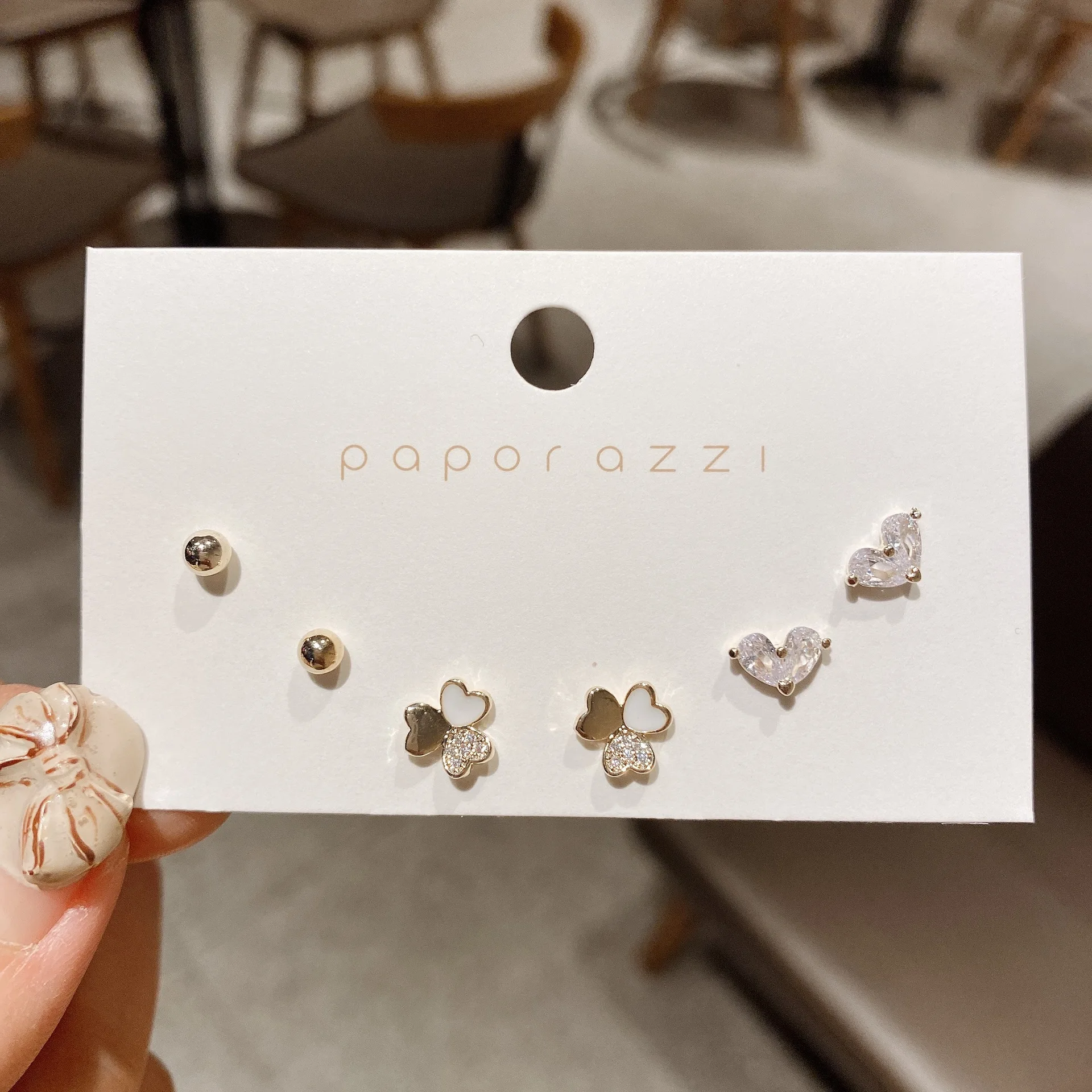 

Wholesale Heart-Shaped Zircon Petite Earrings Women's Three-Petal Flower Multi-Pair Set Ear Studs Sterling Silvers Gift