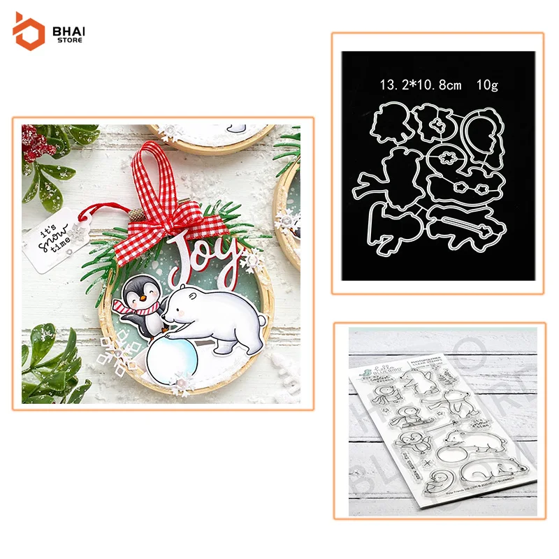 

Animal Christmas Penguin Clear Stamps and Dies Sets for DIY Scrapbooking Album Crafts Paper Cards Embossing Stencils 2021 New
