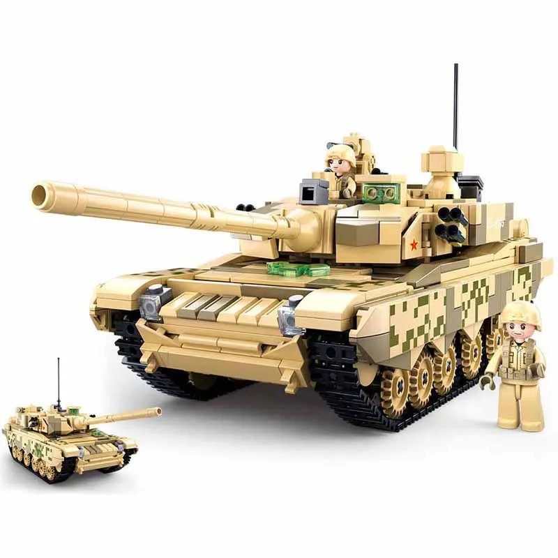 

SLUBAN Military WW2 99A Main Battle Tank Vehicle Army Soldier MOC Weapon Army Figures Building Blocks Bricks Classic Model Toys