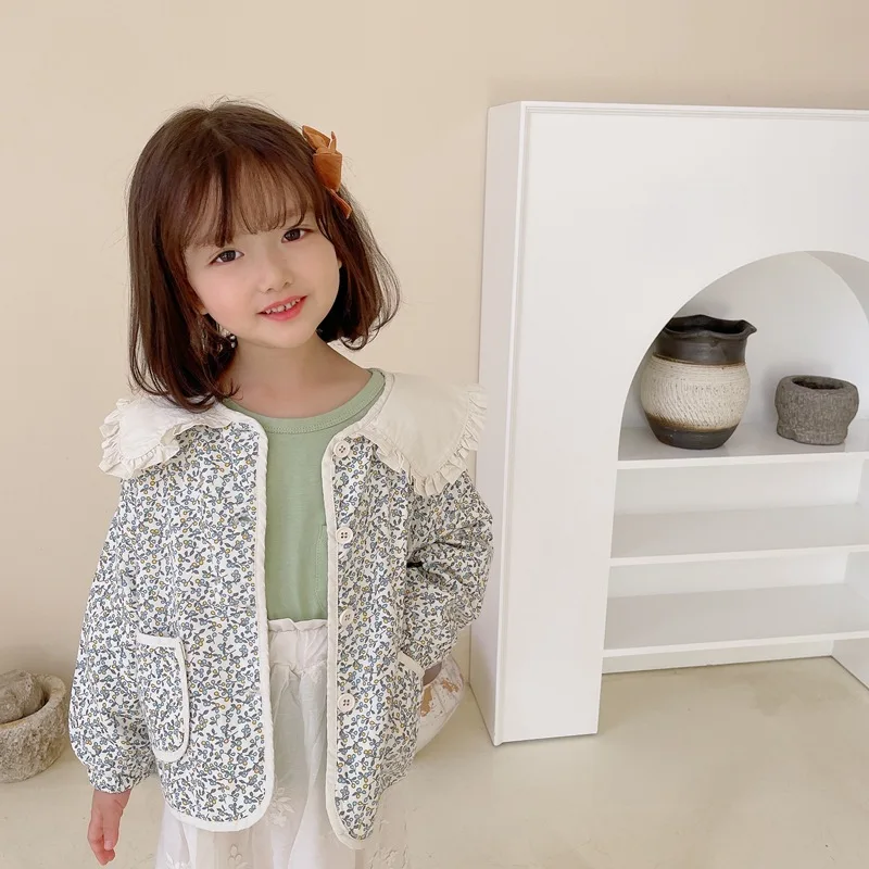 

Floral Spring Autumn Coat Girls Kids Outerwear Teenage Top Children Clothes Costume Ruffle Evening Party High Quality