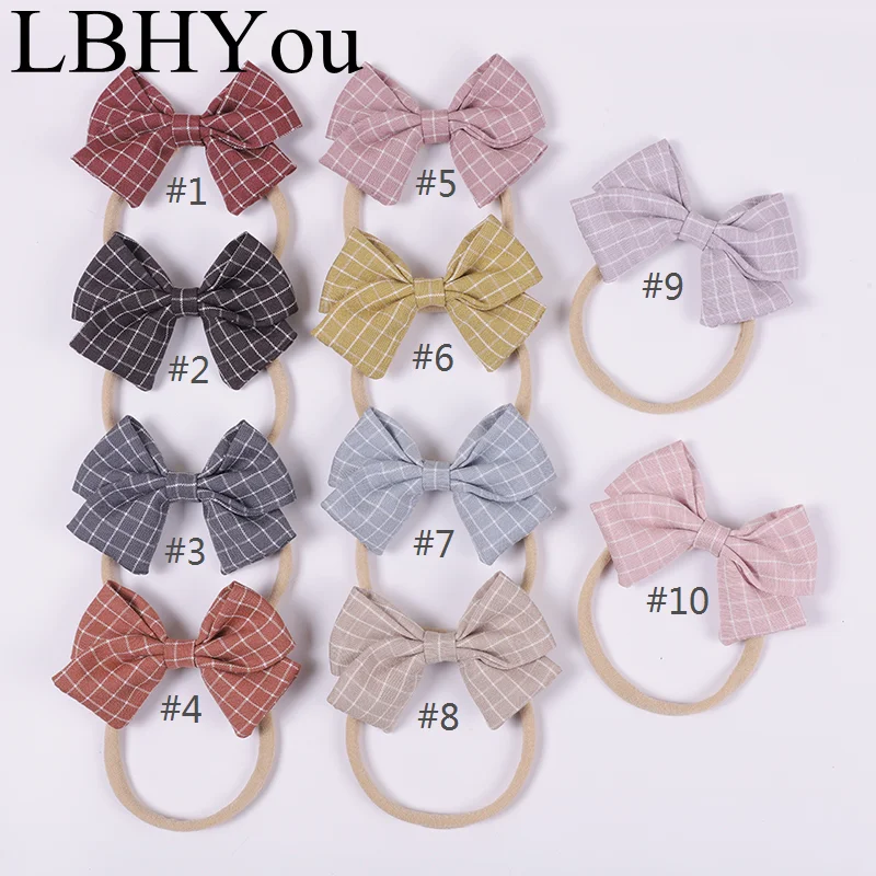 

10pcs Newborn Baby Girls Handtie Nylon Headbands Cute Plaid Knotbows Elastic Nylon Hairbands For Girls Toddler Hair Accessories