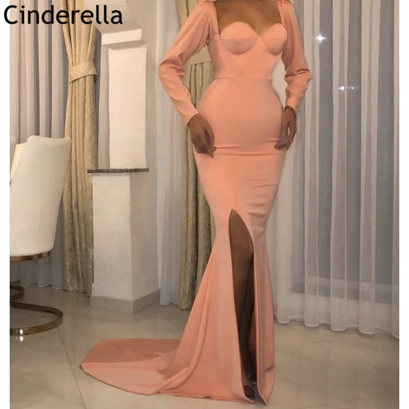 

Платья для выпускного вечера с длинным рукавом и шлейфом с Боковым Разрезом, платья для выпускного вечера из спандекса и сатина с молнией, ...