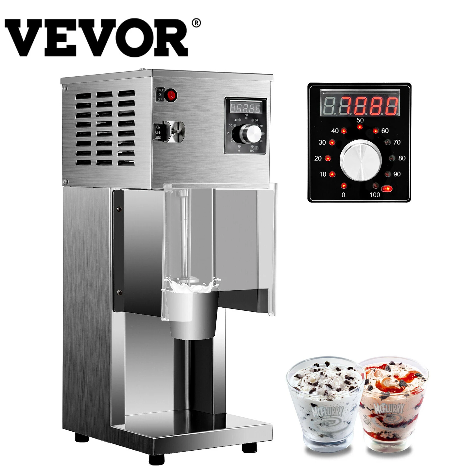 VEVOR Commercial Electric Auto Ice Cream Maker Slush Machine Shaker Blender Mixer with 10-Speed Levels for Yogurt Milk
